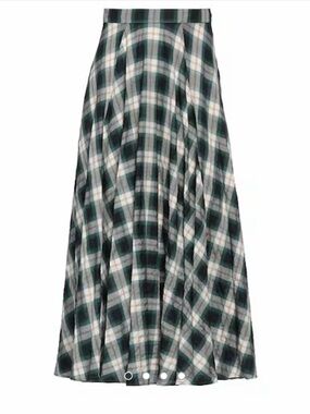 NWT MAJE Green and White Plaid Maxi Skirt